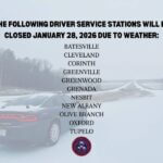 North Mississippi Driver Service Bureau offices closed Jan. 28 due to winter weather All Driver Service Bureau locations in North Mississippi will remain closed January 28 due to winter