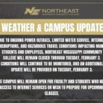 Northeast Mississippi Community College extends closure amid utility outages and travel hazards Due to ongoing power outages, limited water service, internet disruptions, and hazardous travel cond