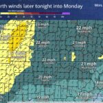 Gusty north winds to persist after cold front passes overnight Gusty north winds will prevail after a cold frontal passage overnight and continue into Monday