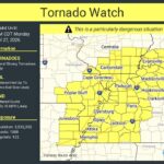 Tornado watch issued for parts of six states through 11 p.m. CDT A tornado watch has been issued for parts of Arkansas, Illinois, Indiana, Kentucky, Missouri and Ten