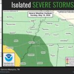 Marginal risk for severe thunderstorms across parts of Arkansas, Mississippi, and Tennessee Marginal risk for severe thunderstorms Sunday afternoon and evening over portions of east Arkansas,