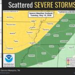 Storm Prediction Center issues slight risk for severe storms in parts of Arkansas and surrounding areas The Storm Prediction Center has issued a Slight Risk (2/5) for severe thunderstorms on Tuesday for n