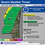National Weather Service issues slight risk for severe weather in Mississippi The National Weather Service has issued a slight risk for severe weather for Mississippi this aftern