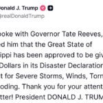President Trump Approves Mississippi Disaster Request Great talk with President Donald J