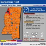Heat wave persists in Mississippi with temperatures soaring into the high 100s 🥵 Dangerous heat is sticking around through early next week