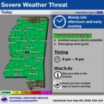 National Weather Service issues marginal threat for severe weather in Mississippi The National Weather Service has issued a marginal threat for severe weather for most of Mississippi