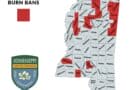 Alcorn County Emergency Burn Ban in Effect Through Oct. 12 Mississippi Forestry Commission map showing the Alcorn County burn ban and other North Mississippi counties in red