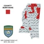 Alcorn County Drought Turns Severe as Burn Bans Ring Area Mississippi Forestry Commission map of county burn bans as the Alcorn County drought worsens