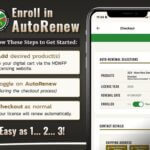 MDWFP explains how to set up automatic license renewals Promotional graphic showing steps to enroll in AutoRenew and a phone screenshot of Auto-Renewal selections