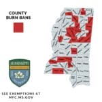 Alcorn County Burn Ban Ends, but Fire Danger Lingers Mississippi Forestry Commission map showing the Alcorn County burn ban lifted on Oct. 13, 2026