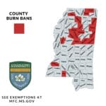 Alcorn County Burn Ban Set to Expire Tonight Amid Drought Mississippi Forestry Commission map of county burn bans, including the Alcorn County burn ban