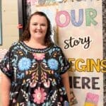 Corinth Middle School Teacher Kaitlin James Profiled Corinth Middle School teacher Kaitlin James standing by her decorated classroom door