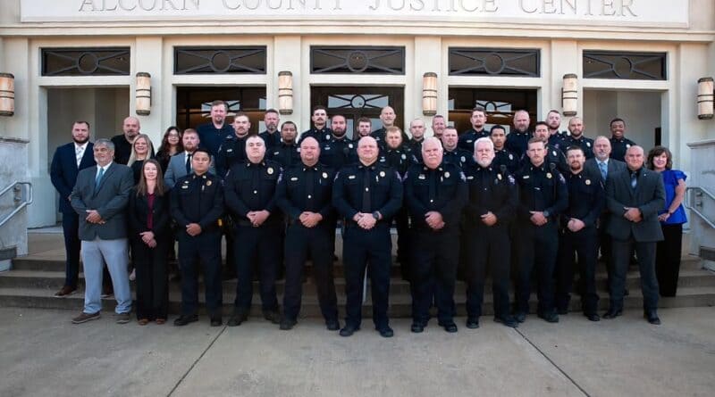 Corinth Police Department officers in group photo outside the Alcorn County Justice Center, which releases Corinth police felony arrests