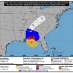 MEMA shares Hurricane Isaias update as storm stays Category 3 NOAA/National Hurricane Center Hurricane Isaias advisory graphic showing the storm track, cone, and warning areas across the eastern Gulf Coast and Southeast.