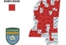 MEMA says 47 Mississippi counties are under burn bans A Mississippi county map with many counties shaded red or gray beside the Mississippi Forestry Commission logo and the text "COUNTY BURN BANS" and "SEE EXEMPTIONS AT MFC.MS.GOV."