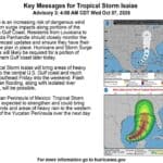 MEMA warns Gulf Coast residents as Tropical Storm Isaias forms Official National Hurricane Center key messages graphic for Tropical Storm Isaias with forecast maps.