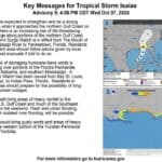 MEMA warns of strengthening Isaias, Gulf Coast under watch Official National Hurricane Center Tropical Storm Isaias key messages graphic with advisory text and forecast maps.
