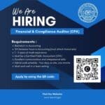 State Auditor’s Office seeks CPA for audit role Blue Mississippi Office of the State Auditor hiring graphic that says “We are Hiring” for a Financial & Compliance Auditor (CPA), lists job requirements, and includes a QR code.