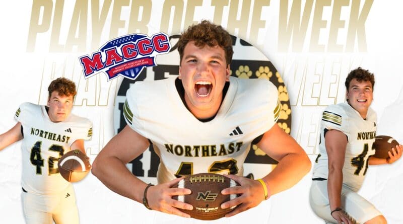 Northeast Mississippi Community College NEMCC football player of the week graphic for punter Daniel Sherman