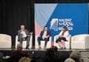 NEMCC staffer joins statewide workforce convening panel Three speakers seated on a stage during a panel discussion in front of an 'Ascent to 55% Convening' backdrop.